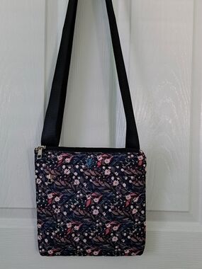 Julia Buxton Floral Navy & Black Quilted Crossbody Bag